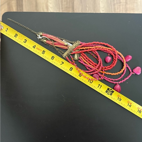 Multi strand Beaded Glass Acrylic Statement Necklace Boho Pre Owned - Picture 3 of 8